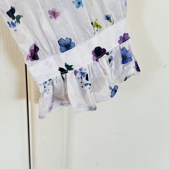 J.Crew Classic-Fit Ruffleneck Shirt Airy Floral Lilac Pansy Size 18 Preppy Sheer - Picture 7 of 13